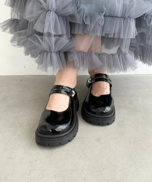 ハートチャーム べルト付き厚底ローファー | WR3253043 | ブラック