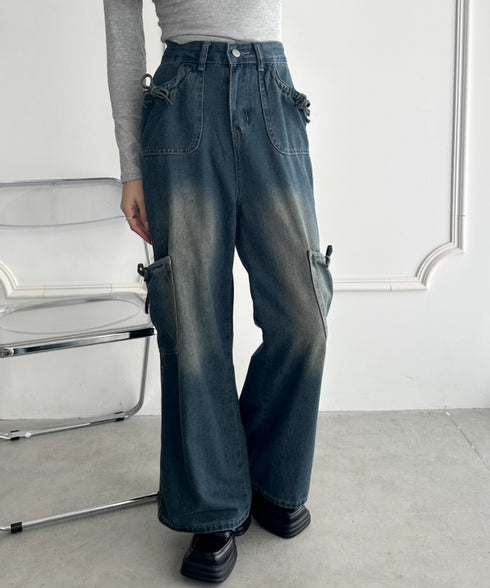 サイドリボンヴィンテージワイドデニム | WR2253036 | ブルー
