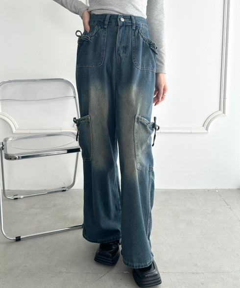 サイドリボンヴィンテージワイドデニム | WR2253036 | ブルー