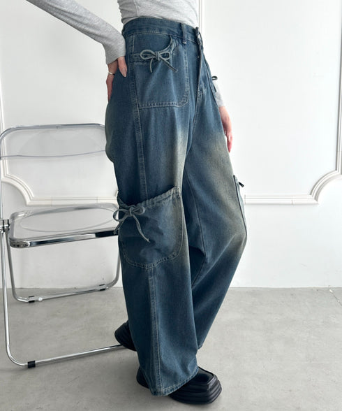 サイドリボンヴィンテージワイドデニム | WR2253036 | ブルー