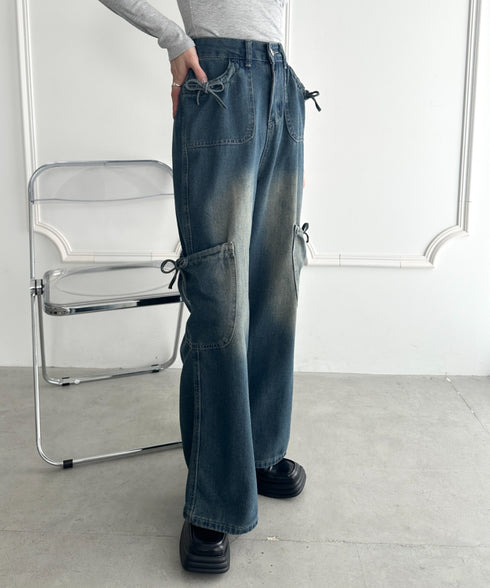 サイドリボンヴィンテージワイドデニム | WR2253036 | ブルー