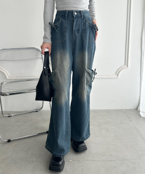 サイドリボンヴィンテージワイドデニム | WR2253036 | ブルー