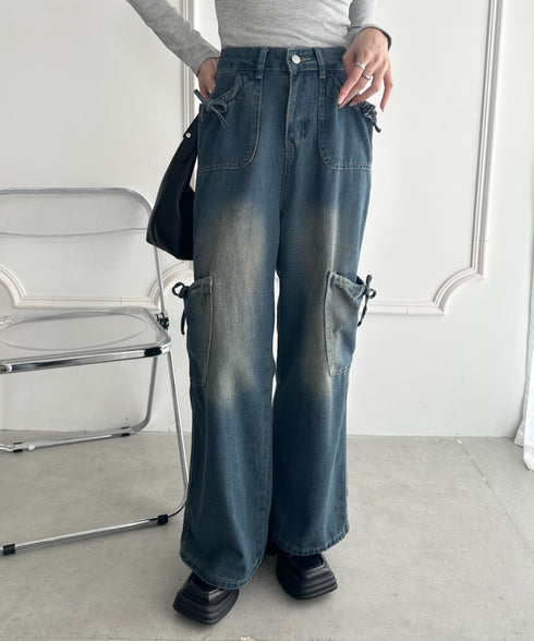 サイドリボンヴィンテージワイドデニム | WR2253036 | ブルー