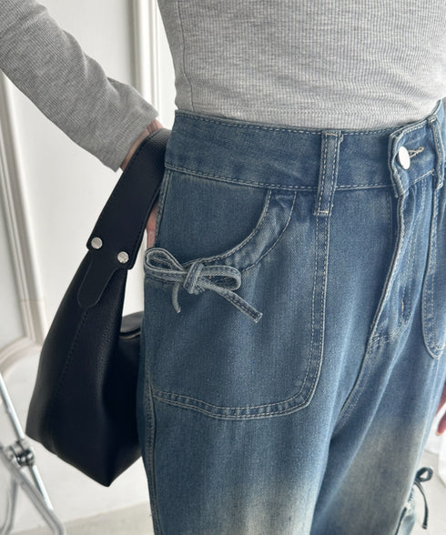 サイドリボンヴィンテージワイドデニム | WR2253036 | ブルー