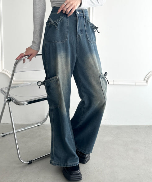 サイドリボンヴィンテージワイドデニム | WR2253036 | ブルー