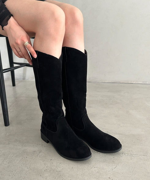 スウェード風ローヒールロングブーツ | MD3253039 | ブラック