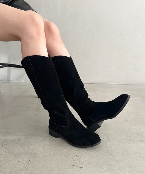 スウェード風ローヒールロングブーツ | MD3253039 | ブラック