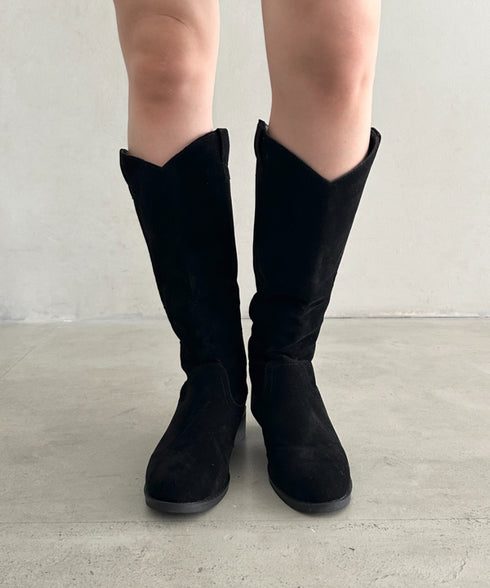スウェード風ローヒールロングブーツ | MD3253039 | ブラック