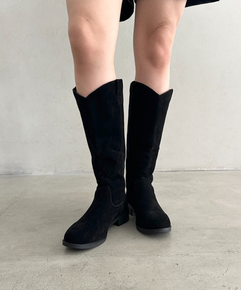スウェード風ローヒールロングブーツ | MD3253039 | ブラック