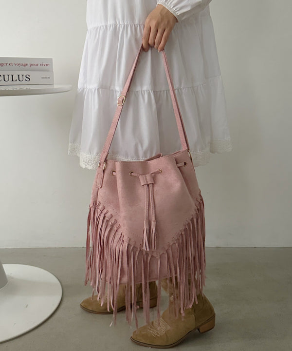 フェイクスエードフリンジ巾着バッグ | CL1256027 | ピンク