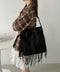 フェイクスエードフリンジ巾着バッグ | CL1256027 | ブラック