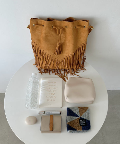 フェイクスエードフリンジ巾着バッグ | CL1256027 | キャメル