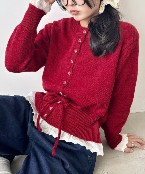 コットンレースリボンニットカーディガン | SL2256085 | レッド