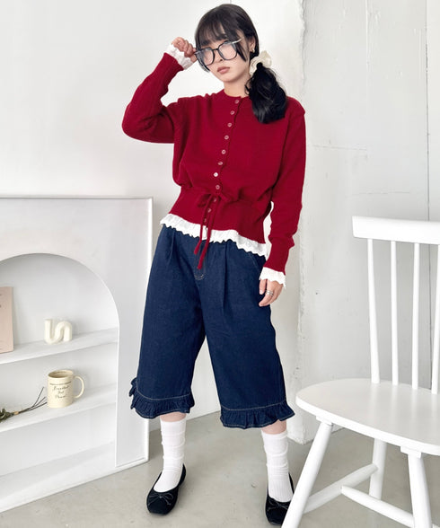 コットンレースリボンニットカーディガン | SL2256085 | レッド
