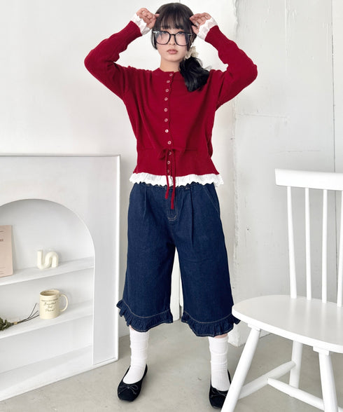 コットンレースリボンニットカーディガン | SL2256085 | レッド