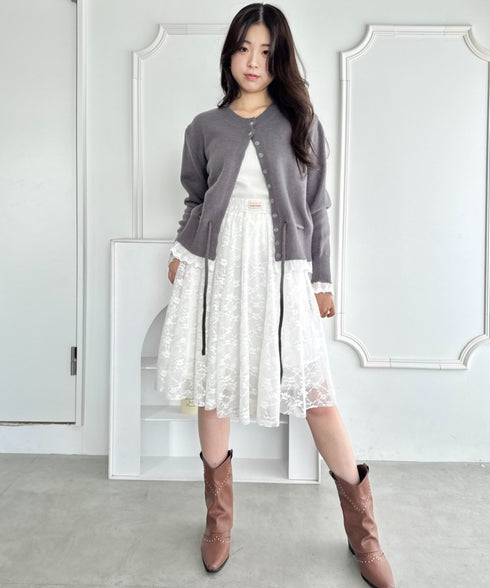 コットンレースリボンニットカーディガン | SL2256085 | グレー