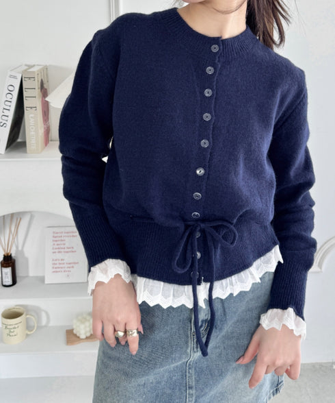 コットンレースリボンニットカーディガン | SL2256085 | ネイビー