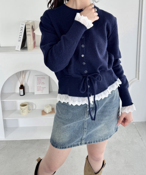 コットンレースリボンニットカーディガン | SL2256085 | ネイビー