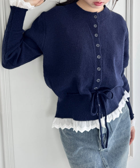 コットンレースリボンニットカーディガン | SL2256085 | ネイビー