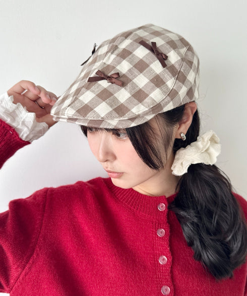 リボンチェックハンチング帽 | SL5256086 | ブラウン