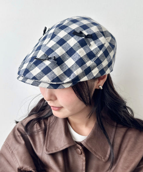 リボンチェックハンチング帽 | SL5256086 | ブルー