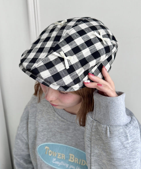 リボンチェックハンチング帽 | SL5256086 | ブラック