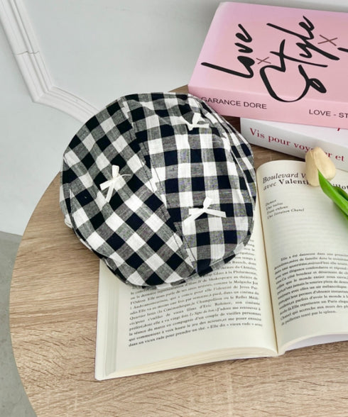 リボンチェックハンチング帽 | SL5256086 | ブラック