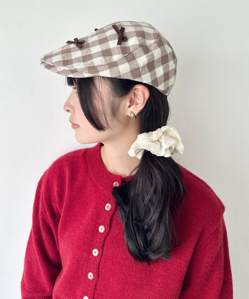 リボンチェックハンチング帽 | SL5256086 | ブラウン