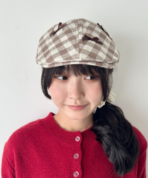 リボンチェックハンチング帽 | SL5256086 | ブラウン