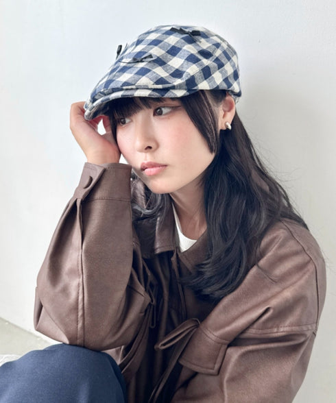 リボンチェックハンチング帽 | SL5256086 | ブルー