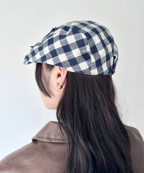 リボンチェックハンチング帽 | SL5256086 | ブルー