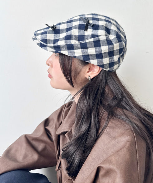 リボンチェックハンチング帽 | SL5256086 | ブルー