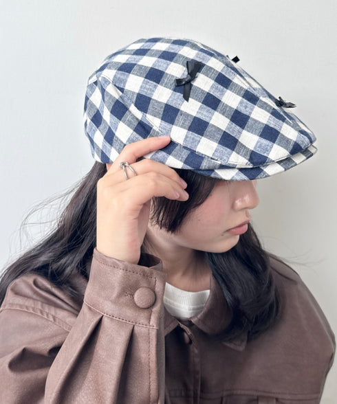 リボンチェックハンチング帽 | SL5256086 | ブルー