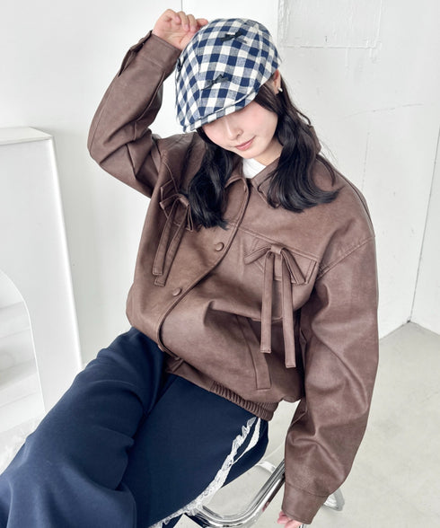 リボンチェックハンチング帽 | SL5256086 | ブルー