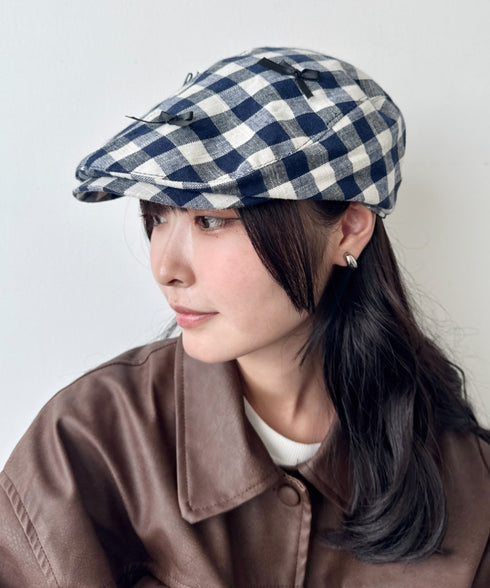 リボンチェックハンチング帽 | SL5256086 | ブルー