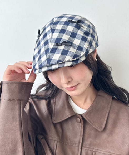 リボンチェックハンチング帽 | SL5256086 | ブルー