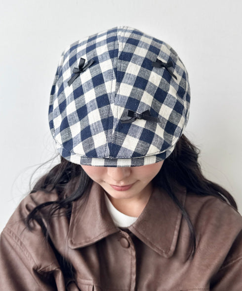 リボンチェックハンチング帽 | SL5256086 | ブルー