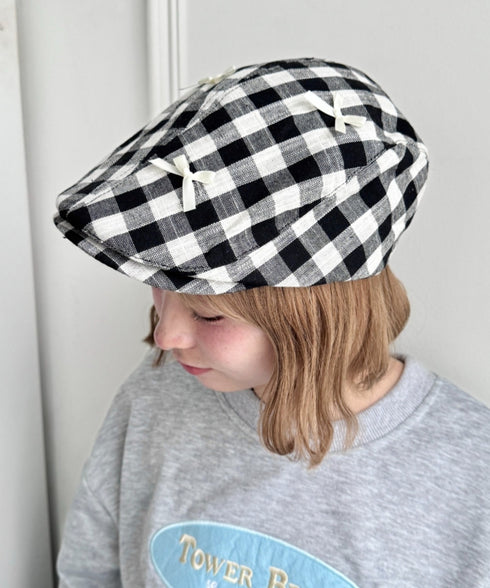 リボンチェックハンチング帽 | SL5256086 | ブラック