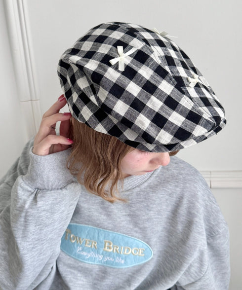 リボンチェックハンチング帽 | SL5256086 | ブラック