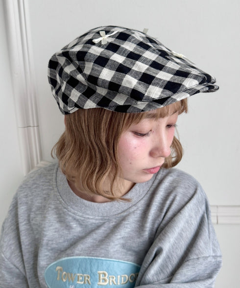 リボンチェックハンチング帽 | SL5256086 | ブラック