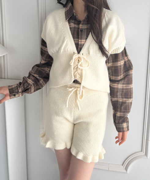 【セットアップ】レースアップベスト+ニットショートパンツ | SL2253028 | アイボリー