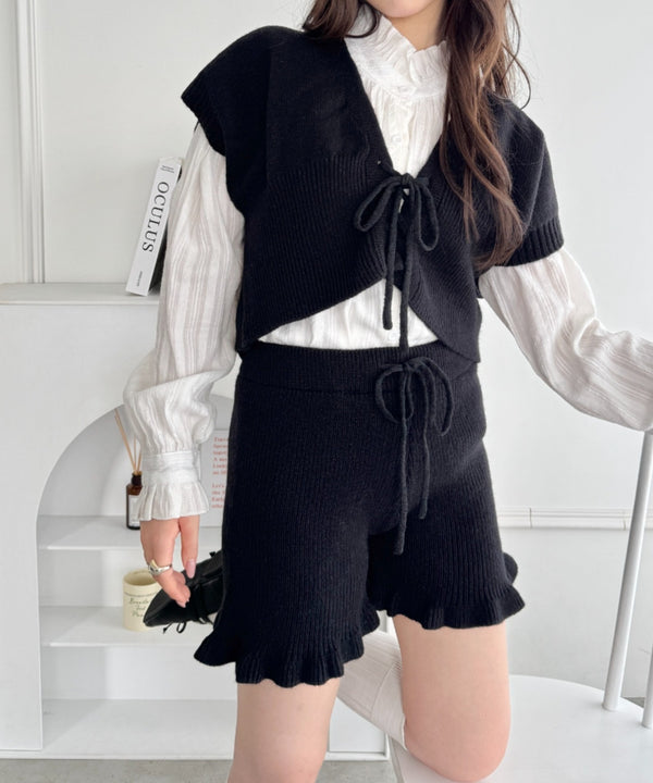 【セットアップ】レースアップベスト+ニットショートパンツ | SL2253028 | ブラック