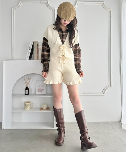 【セットアップ】レースアップベスト+ニットショートパンツ | SL2253028 | アイボリー