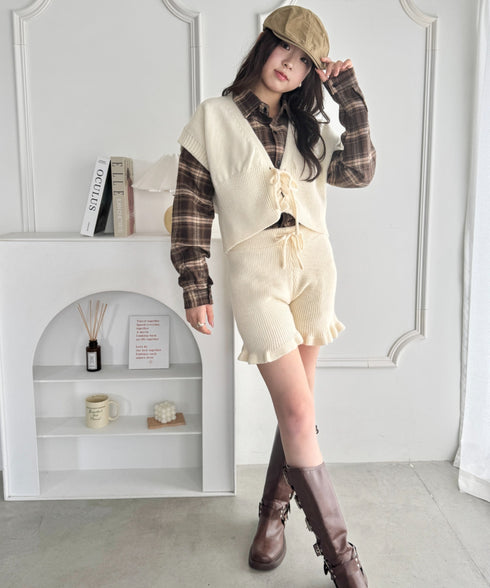 【セットアップ】レースアップベスト+ニットショートパンツ | SL2253028 | アイボリー