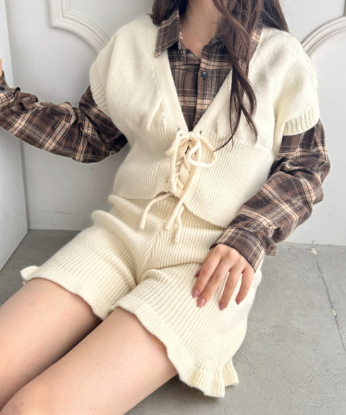【セットアップ】レースアップベスト+ニットショートパンツ | SL2253028 | アイボリー