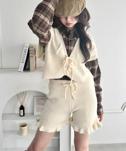 【セットアップ】レースアップベスト+ニットショートパンツ | SL2253028 | アイボリー