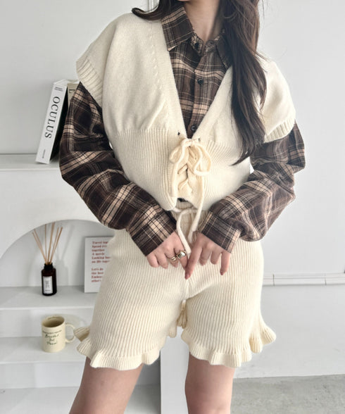 【セットアップ】レースアップベスト+ニットショートパンツ | SL2253028 | アイボリー