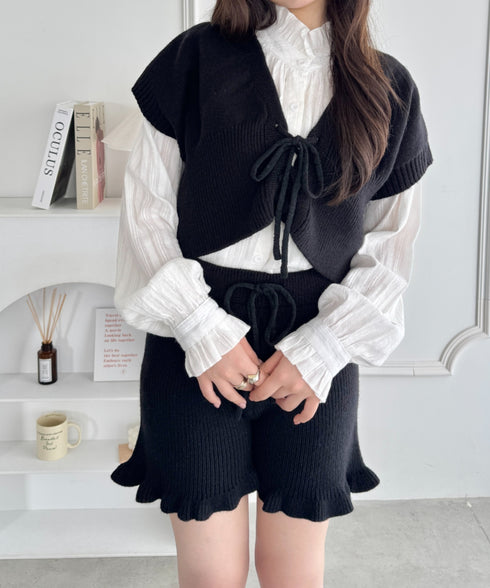 【セットアップ】レースアップベスト+ニットショートパンツ | SL2253028 | ブラック