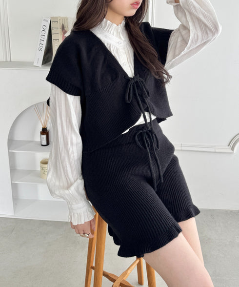 【セットアップ】レースアップベスト+ニットショートパンツ | SL2253028 | ブラック