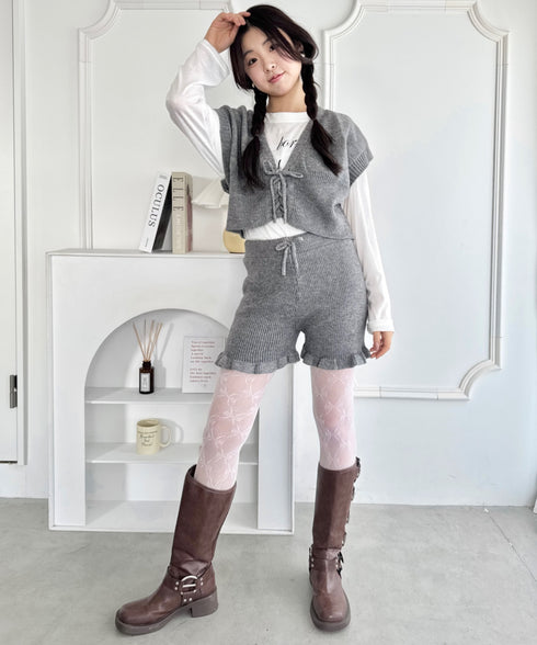 【セットアップ】レースアップベスト+ニットショートパンツ | SL2253028 | チャコールグレー